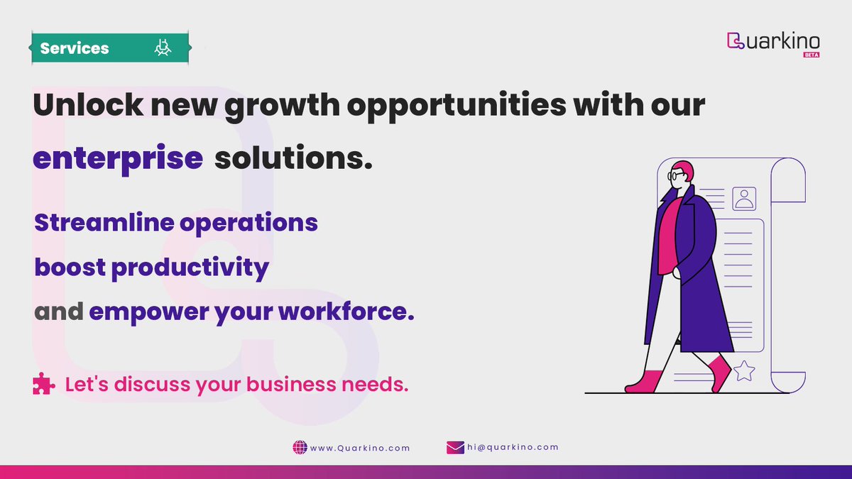 Quarkinocom's tweet image. Discover boundless possibilities for growth with Quarkino’s Enterprise. 💪

Reach out now to explore tailored solutions for your business. 🎯

quarkino.com

#ProductivityBoost #BusinessGrowth #Enterprisesolution