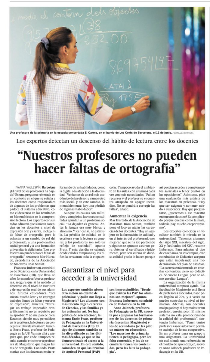 JosepMVilalta's tweet photo. Cal reforçar i millorar la formació inicial dels docents, reportatge @ivallespin @el_pais @FundacioBofill @RosaSensat @FMRPc @edu21 @educaciocat @recercauniscat @ACUPcatalunya @eponsf @Merce_G @AnnaJolonch @fimbernon @coralregi @PepeMe @AnnaSimo https://t.co/6qOojPlAkw