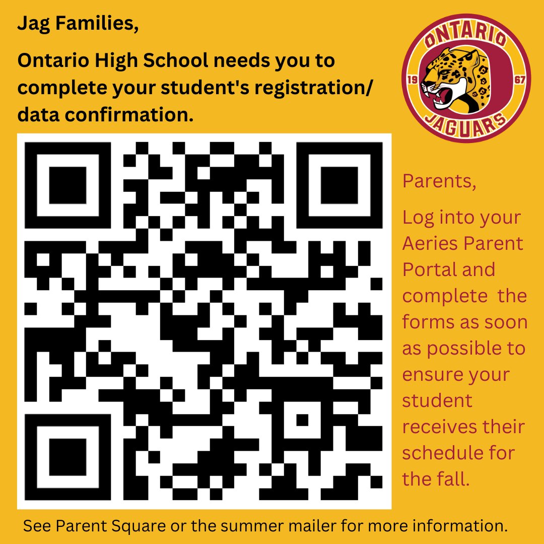 Jag Families, it's that time of year.  We need you to complete your student's registration/data confirmation for the 2023-2024 school year.  Please complete this as soon as possible.  Log into your Aeries Parent Portal at: cjuhsd.aeries.net/Student/LoginP…