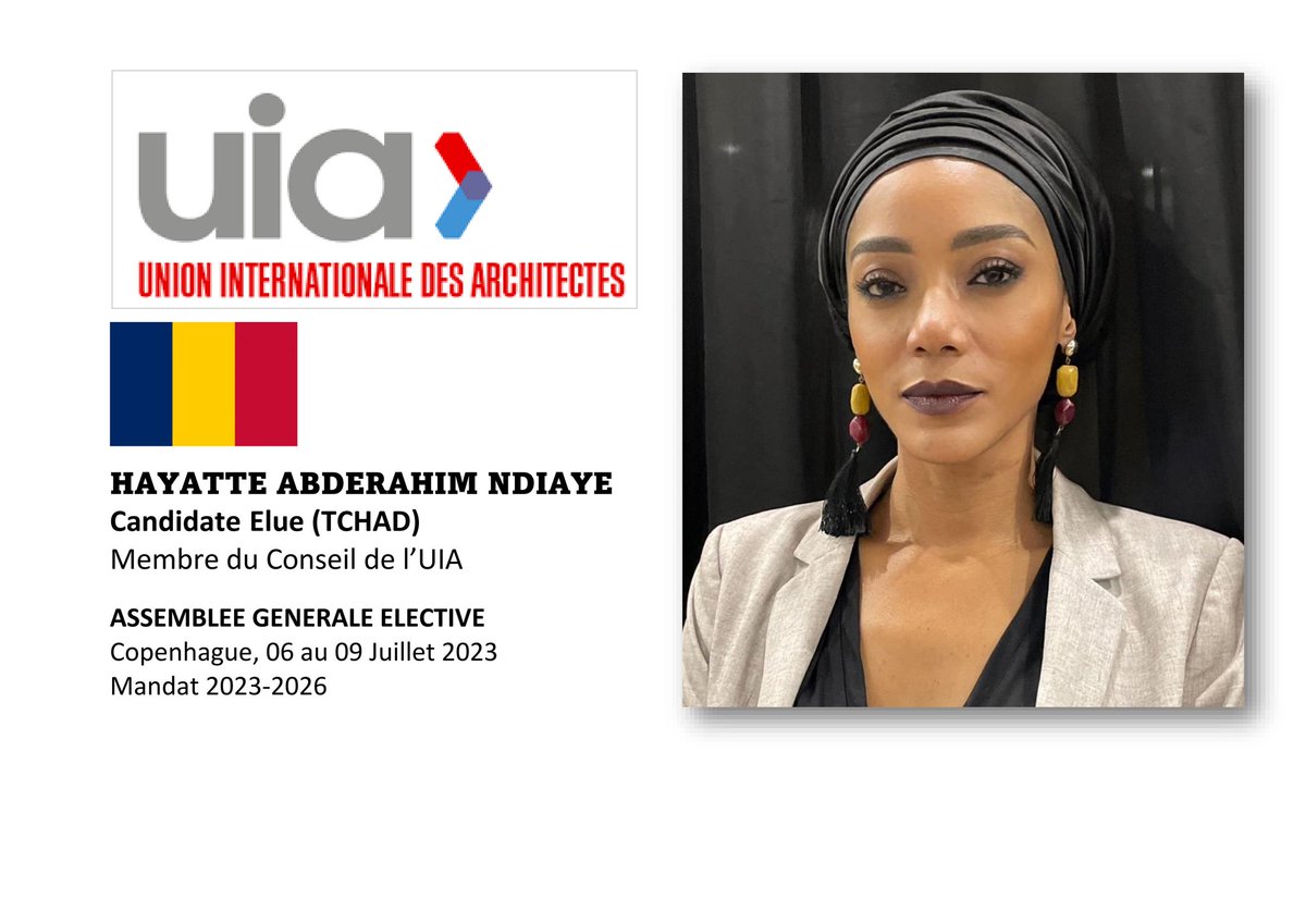 NdiayeHayatte's tweet photo. 🇹🇩A l'issue de l'AG de l'Union Internationale des Architectes UIA, du 06-09-2023 à Copenhague, qui a vue la participation de 135 pays, j'ai le plaisir de vous annoncer que le Tchad a été élu, pour accéder pour la 1ère fois au Conseil de cette instance faîtière de notre profession https://t.co/aTMZ6BcZJD