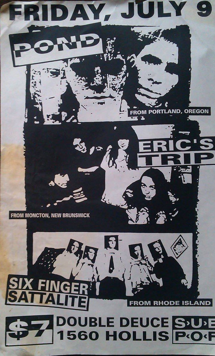 0sttttt's tweet photo. July 9, 1993 - Halifax, NS. 

Eric’s Trip start their Sub Pop TransCanada Tour with @PONDband &amp; @6FS at The Double Deuce. 

A tape is known to exist &amp; the setlist of what the band played is known, but has yet to be made public. 

#EricsTrip 

https://t.co/TSUuccQIIW https://t.co/BK0bK6wv9J