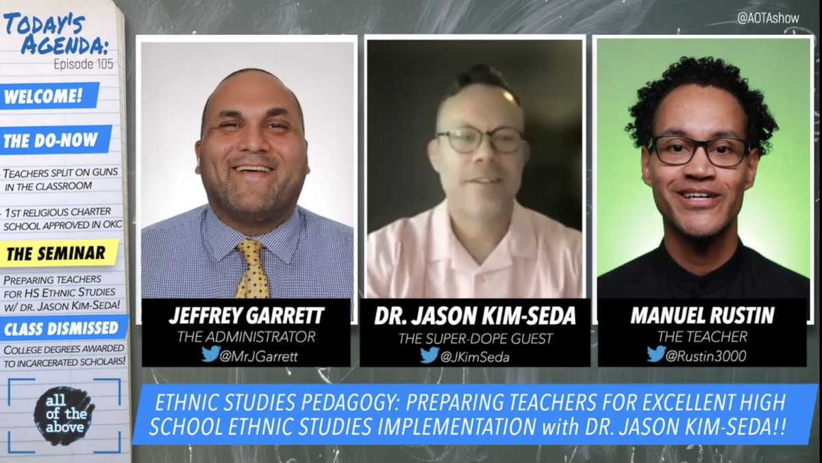 AOTAshow's tweet photo. This week: we’re joined by Dr. Jason Kim-Seda of @CalStateLA to discuss ethnic studies pedagogy and the exciting work happening with ethnic studies teacher teams in the Sal Castro Academy for Urban Teacher Leaders 

Watch: https://t.co/z5cC4V3A1l
Listen: https://t.co/xBrltEtJ7v https://t.co/dwaYn43ftD