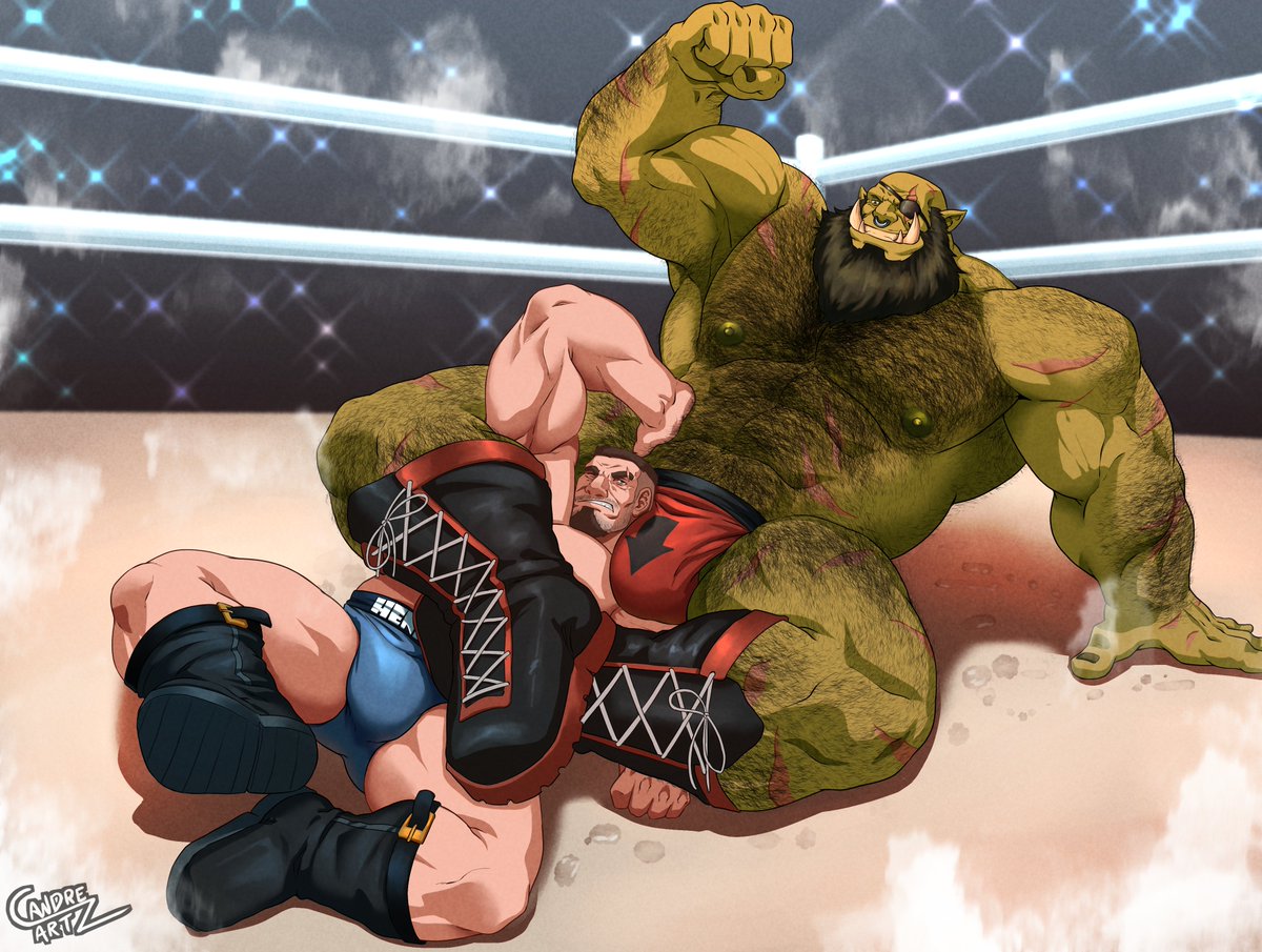 C_andreartz's tweet photo. It's just a wrestling show, but it seems like Henry should have told Orgram what "no rules" means!

a commission gift from @hyaoberus to Zoroj for his birthday.
                     🎉 HAPPY BIRTHDAY ZOROJ 🎉 https://t.co/tB4tRuP5H7