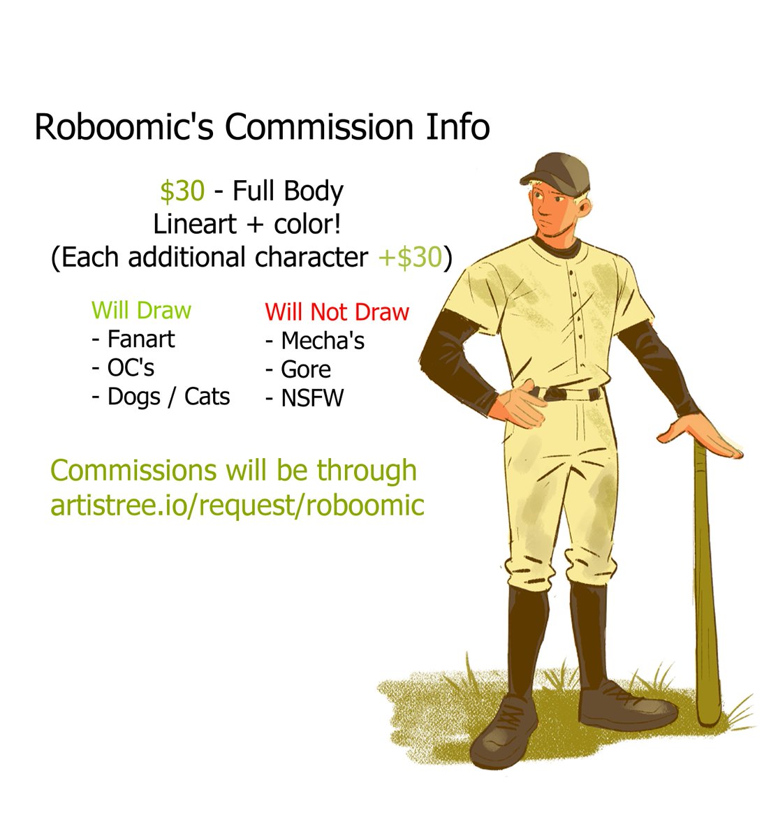 if you have ever thought about commissioning me, please head on over to my artistree : ) any signal boost would also be appreciated, thank you!!