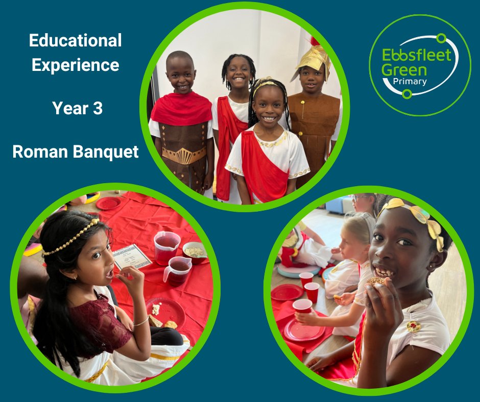 Our Year 3 children became fully immersed in history as they took part in a Roman banquet, an educational experience based on cooking and nutrition. Their banquet included spelt bread, Pecorino Romano (Roman cheese) and Libum, a Roman sacrificial cake - all handmade by them 😋