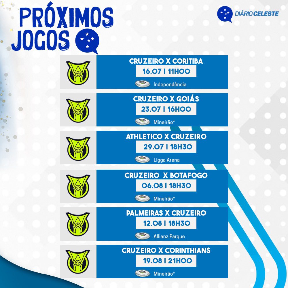 Agenda: Confira todos os jogos do Cruzeiro no mês de outubro - Diário  Celeste