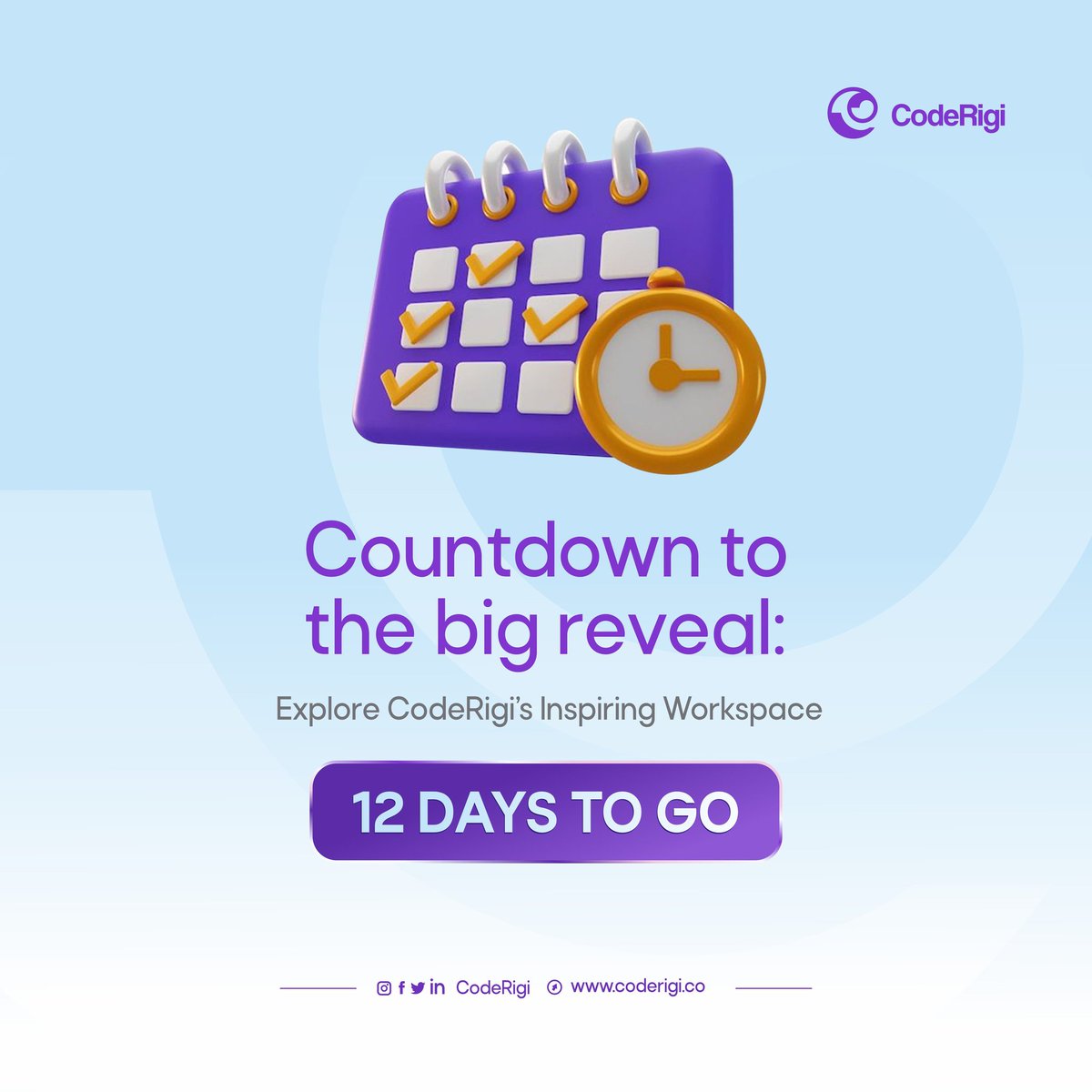 coderigi_'s tweet image. The clock says 12 DAYS TO GO!!

If you&apos;re not feeling the excitement yet, just know we won&apos;t let you breatheee!😏😌

Get ready for your business to reach new heights through our tech services!🤝

#CodeRigiUnveiling #UnveilingCountdown #CodeRigi