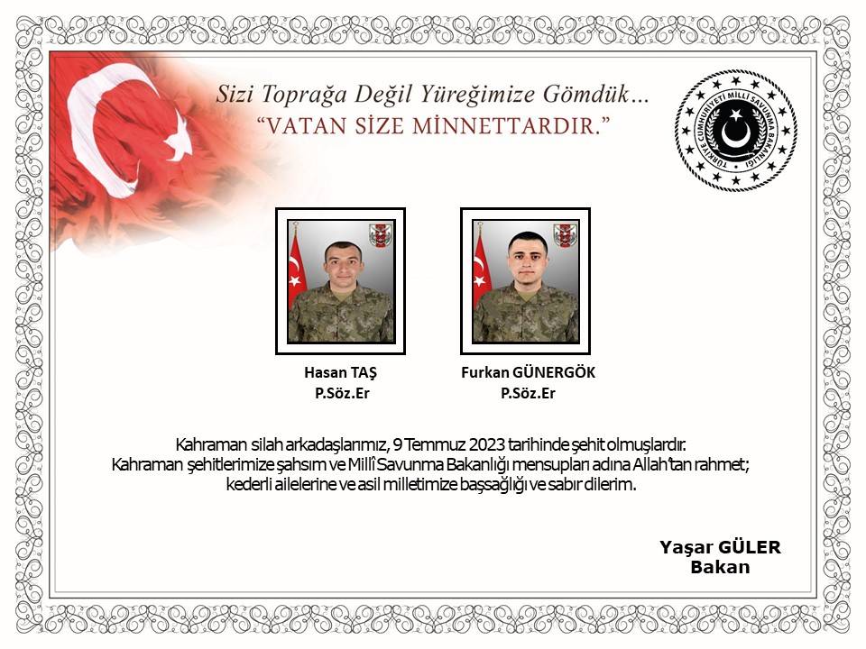 2022Allstar's tweet photo. Pençe-Kilit Harekatı bölgesinde bölücü terör örgütü mensuplarının taciz atışı sonucu PiyadeEr Hasan Taş ile PiyadeEr Furkan Günergök şehit oldu şehitlerimize Allah'tan rahmet diliyorum 
#EmekliMecliseSesleniyor #sigara #deprem #hatay zam @tcsavunma @MHP_Bilgi @Akparti #SonDakika https://t.co/fD1nMJ5LHW