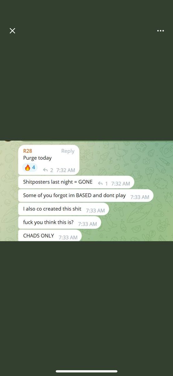inth33mud's tweet photo. We did nothing to fortune finders, they decided to kick the only traders in the chat did it to themselves tbh so @agentzero and I decided to make our own tg with BASED CHADS ONLY. NO NOOBS. ANYWAYS .. ENGAGE WITH THIS FOR A CHANCE TO GET AN INVITE https://t.co/QLKFNIJ7oi
