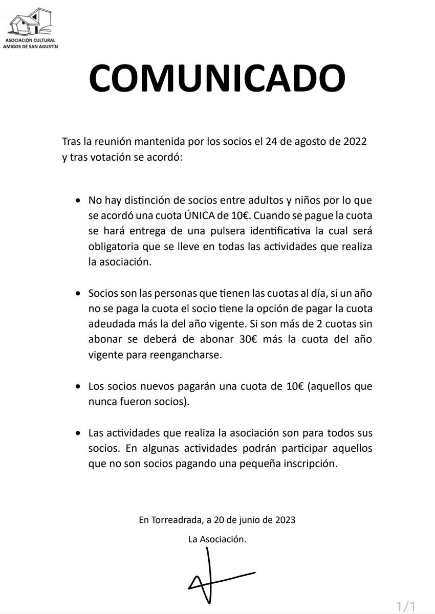 Torreadrada's tweet photo. ℹ️ COMUNICADO ASOCIACIÓN CULTURAL AMIGOS DE SAN AGUSTÍN DE #Torreadrada. https://t.co/IH6X0GyRmk