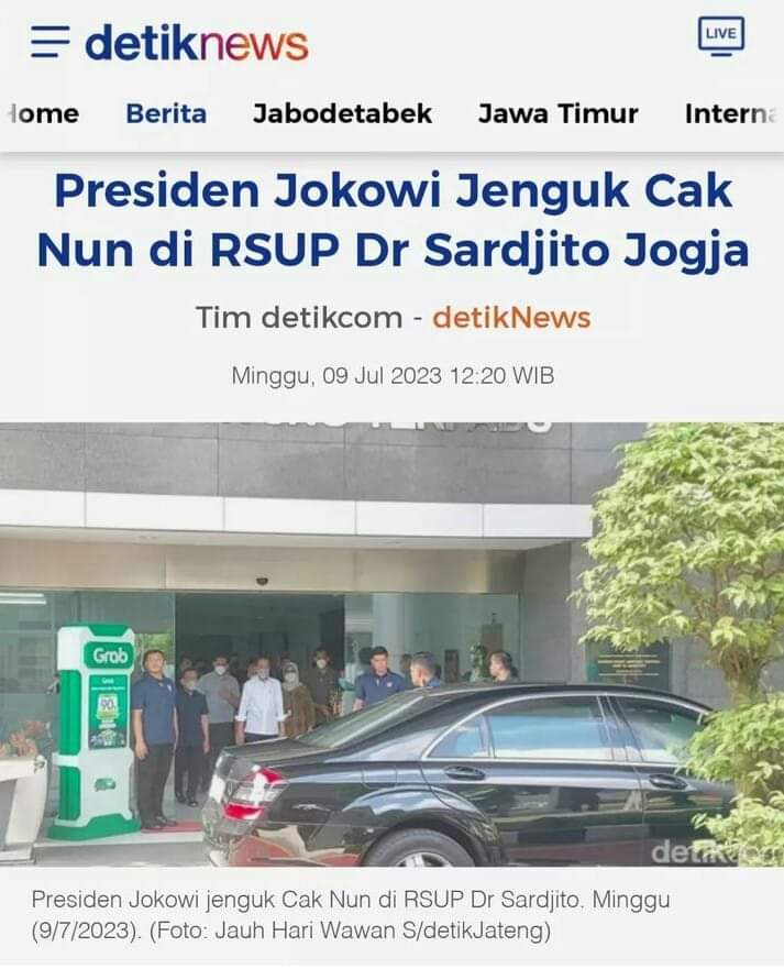Bukti Jiwa Besar seorang Jokowi👍

Meski beliau pernah dibilang Firaun, pak Jokowi bersama ibu Iriana menjenguk Emha Ainun Najib 
(Cak Nun) di RSUP Dr. Sardjito, Jogya