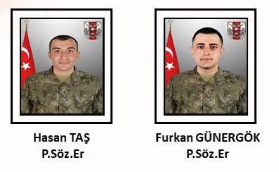 IYImazkrc69's tweet photo. Pençe-Şimşek harekat bölgesinde şehit düşen P. Söz. Er Hasan Taş ve P. Söz. Er Furkan Günergök’e Allah’tan rahmet, ailelerine ve yakınlarına sabır diliyorum. 
Türk Silahlı Kuvvetlerimizin ve Milletimizin başı sağ olsun. 🇹🇷 https://t.co/S33k3poj2N