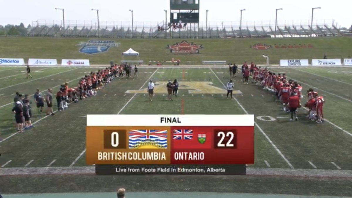 Football Ontario (@footballontario) on Twitter photo FINAL FROM EDMONTON
Team Ontario: 22
Team BC: 0
The defence was a force today as the team forced 6 turnovers on their way to a shutout! Team Ontario will move on to play in the Semi Finals on Wednesday at 6pm ET!
#WeAreFootballOntario
#ALLIN FINAL FROM EDMONTON
Team Ontario: 22
Team BC: 0
The defence was a force today as the team forced 6 turnovers on their way to a shutout! Team Ontario will move on to play in the Semi Finals on Wednesday at 6pm ET!
#WeAreFootballOntario
#ALLIN