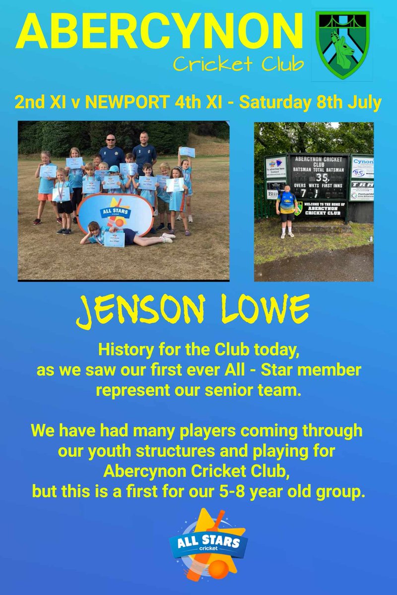 As a club we love achievements and firsts. This weekend we saw our first All Star represent our senior team.

We are so proud of <a href="/Jensonlowe12/">Jenson</a> who has worked so hard at his cricket. He will be the first of many.

This is why <a href="/allstarscricket/">All Stars Cricket</a> is so important to clubs.