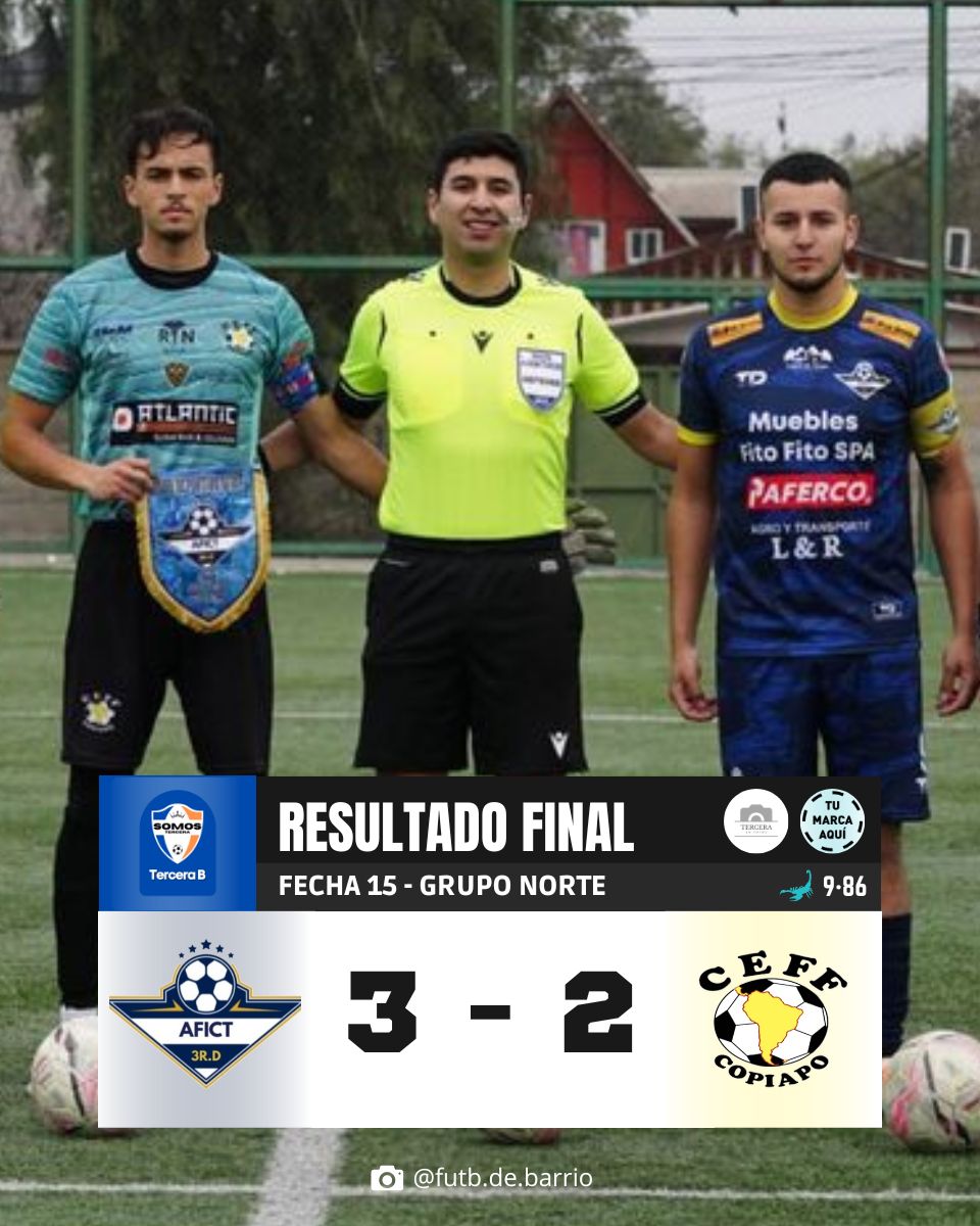 ⭕ ¡TERMINÓ EL PARTIDO!

#AFICaleraDeTango se impuso 3 - 2 a #CEFFCopiapo por la Fecha 15 del Grupo Norte.

👀 ¿OPINIONES?

.
.
.

📸 @ futb.de.barrio

————————————————————
#SomosTercera #TerceraA #TerceraB
————————————————————