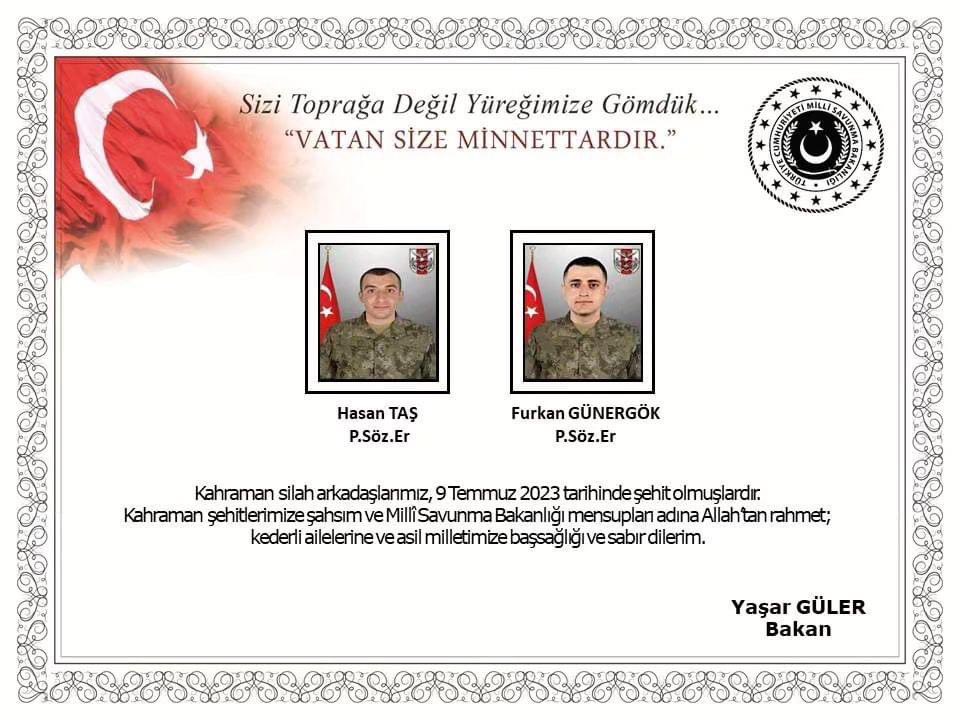 İntikamı alınacak şeyin yası tutulmaz Allah şehadetlerini kabul etsin.
#tsk