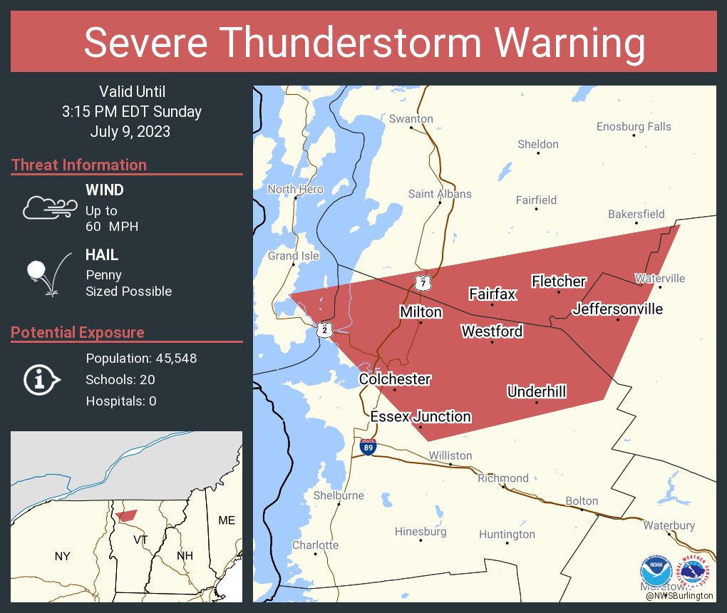 NWSBurlington's tweet image. Severe Thunderstorm Warning including Essex Junction VT, Milton VT and  Fairfax VT until 3:15 PM EDT