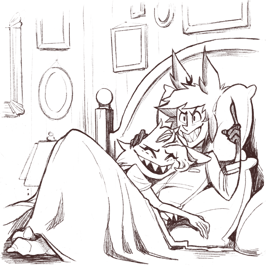 dreadfluent's tweet photo. "Calm evening in bed, cuddling"
#hazbinhotel #hazbinhotelfanart #radiodust https://t.co/LDJN5eY2M9