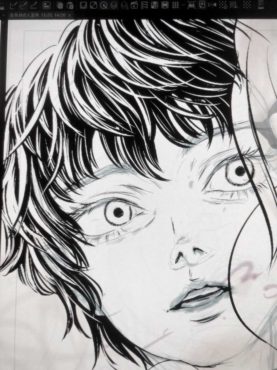 #原稿進捗報告
2本目の伝家の宝刀 髪の毛を描けば顔の中もなんとかなる!という思い込み大作戦⚔️ 
