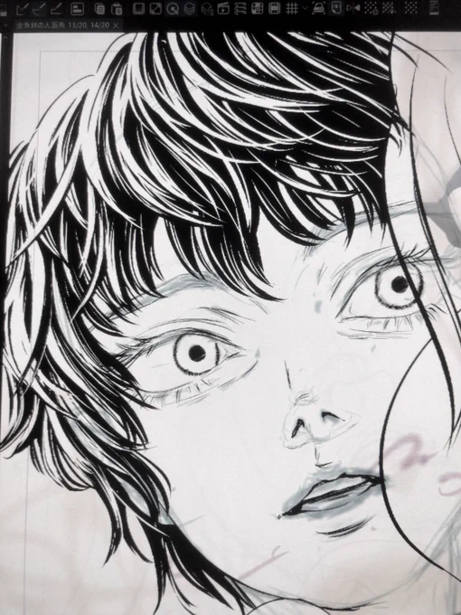 #原稿進捗報告
2本目の伝家の宝刀 髪の毛を描けば顔の中もなんとかなる!という思い込み大作戦⚔️ 
