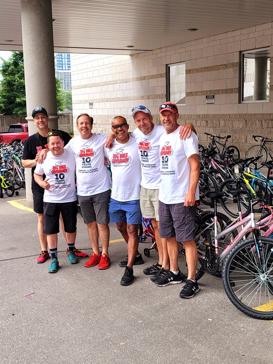 DYK? Each bike we giveaway gets handled 4-8 times during donation, storage, repair, transportation & giveaway. BIG THANKS TO OUR PIT-CREW Shayne, Mark, Ian, Gary, Justin & Paul for keeping us moving at our first giveaway this year! #BigBikeGiveaway #VolunteersRock