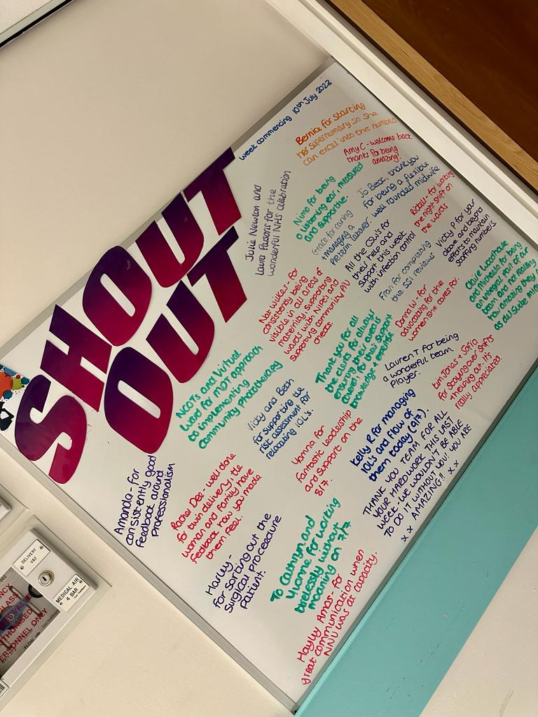 #shoutout @NimoAwil1 @josellwright @loflahertymw @ned_hobbs @WalsallHcareNHS love seeing our shout out board every week and the wider MDT being appreciated. Simple but effective way to appreciate and recognise staff ❤️ #proudmanager