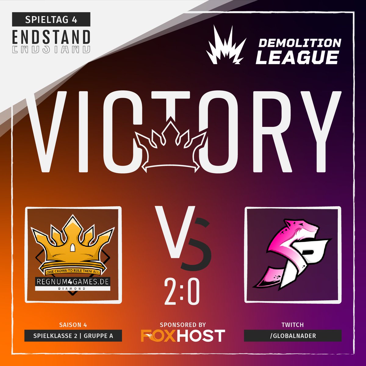 regnum4games's tweet photo. #Victory &amp; GGWP! Mit einem 2:0 gegen @Snowpards_eu #Future sichert sich unser #TeamDiamond den zweiten Platz in der Spielklasse 2, Gruppe A! Die @Demo_League bleibt also spannend für #TeamDiamond - die Playoffs sind fest im Blick!

Vielen Dank an @GlobalNader für den Cast! https://t.co/M241eoqVnx