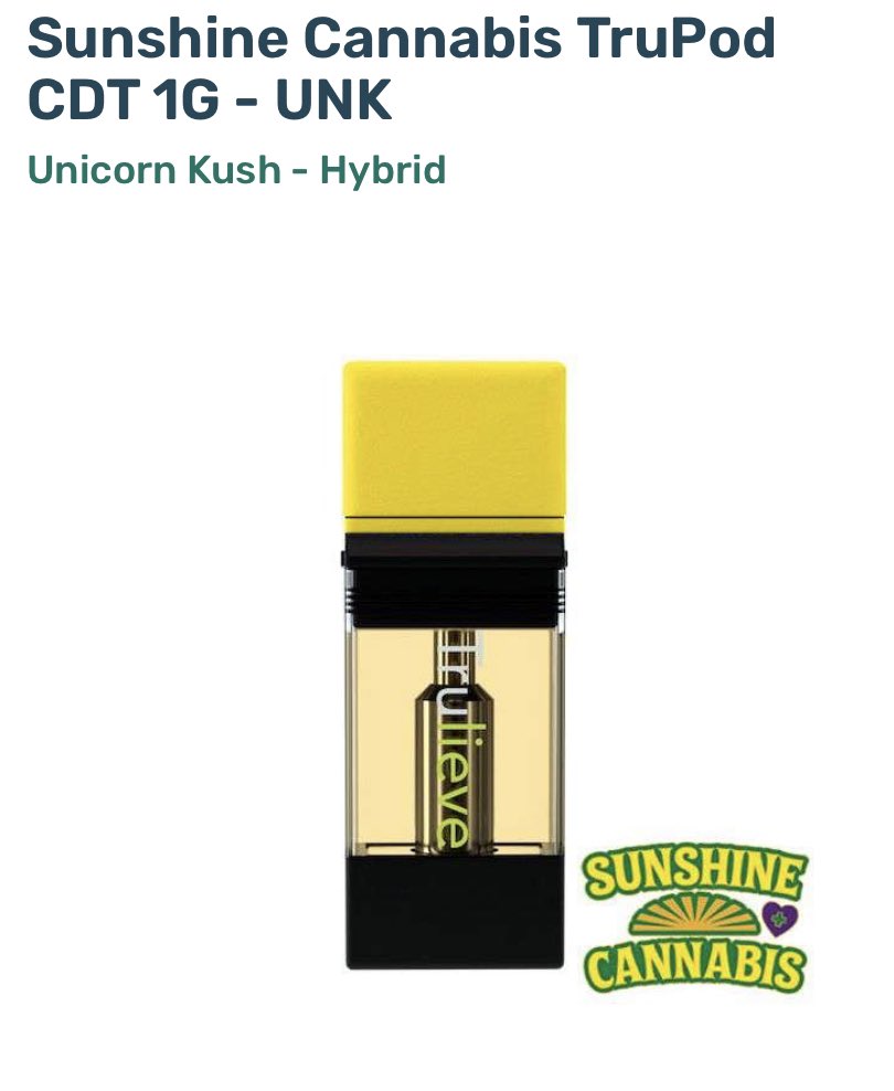 SunshineCannab2's tweet photo. Enjoy some new batches of #Crippy &amp; #UnicornKush in a #Trupod form 🏆 You can enjoy these with the new gold #SunshineCannabis #Trustik battery only at your #Florida @Trulieve Join the #710Holiday festivities 💚☀️✨ #Trulieve #NaturalRelief #Concentrates #Happy710 #Wax #Shatter https://t.co/toGfXMaCHn