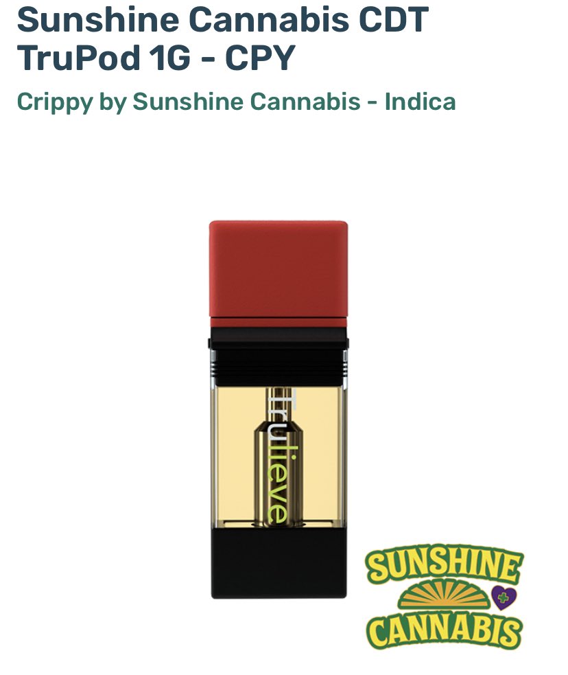 SunshineCannab2's tweet photo. Enjoy some new batches of #Crippy &amp; #UnicornKush in a #Trupod form 🏆 You can enjoy these with the new gold #SunshineCannabis #Trustik battery only at your #Florida @Trulieve Join the #710Holiday festivities 💚☀️✨ #Trulieve #NaturalRelief #Concentrates #Happy710 #Wax #Shatter https://t.co/toGfXMaCHn