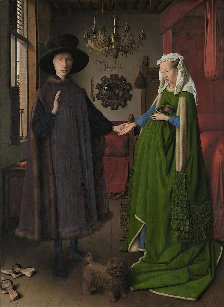 Giovanni &amp; Giovanna, swearing a vow (tho probably not of marriage) &amp; painted in 1434 by the incomparable Jan van Eyck. Today is his day.