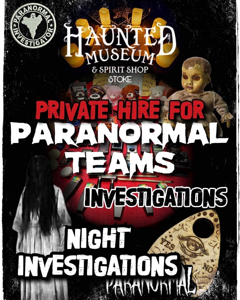 Midweek Special Offer Price for Paranormal teams ONLY Wednesday &amp; Thursday nights 8pm - 1am maximum of 8 inbox the page for prices &amp; details terms apply. Over 18s ONLY
#stokeontrent #Museum  #whatson #Staffordshire #stoke #paranormal #ghosthunt #ghosthunting  #hauntedmuseumstoke