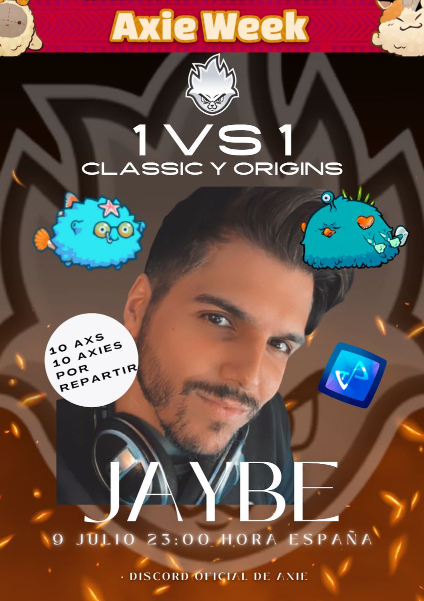 Faltan menos de 2 horitas para las 23pm 🇪🇸

Preparar las composiciones para ganarme (no será difícil) tanto en v2 como origins!

10 $axs y 10 axies a repartir !

Os espero en mi canal de twitch y discord de Axie!

twitch.tv/jaybemusic
discord.gg/axie

<a href="/suragamingteam/">Sura Gaming</a>