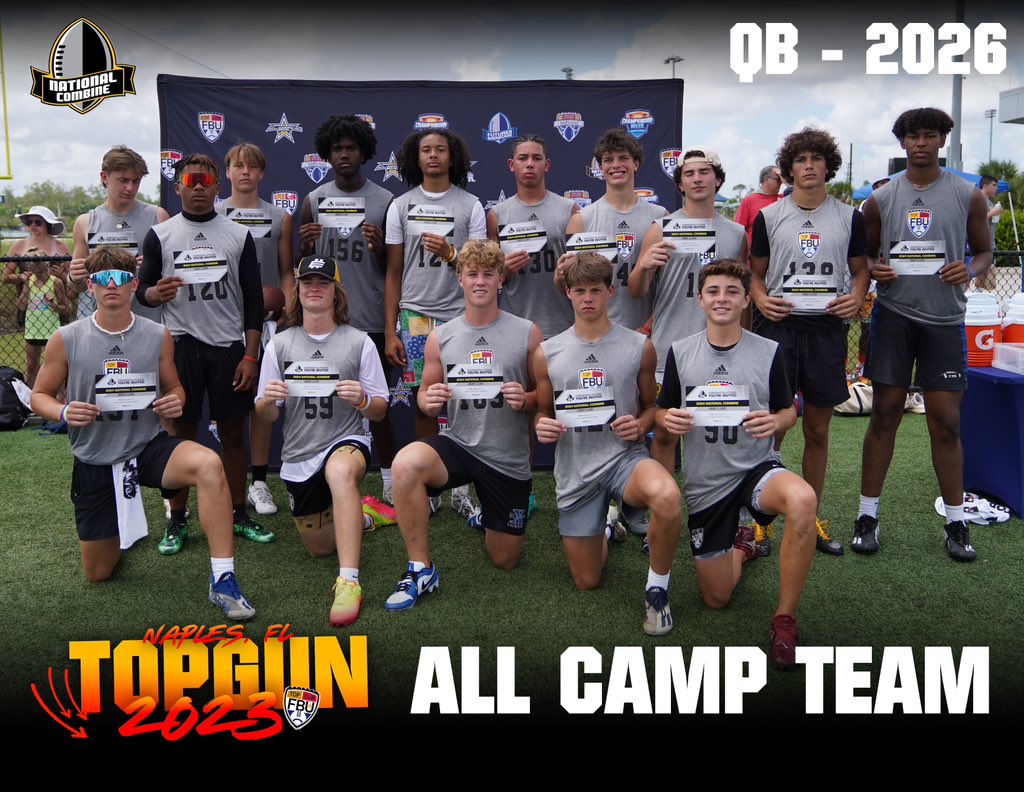 FBUcamp's tweet photo. 🌴ALL CAMP TEAM🌴

Congratulations to these athletes at #FBUTopGun on earning the prestigious honor of being named the top athletes in your position groups.

All of these athletes earned their ticket to the National Combine in San Antonio 🔥

#FBU https://t.co/LzjOCl6idF