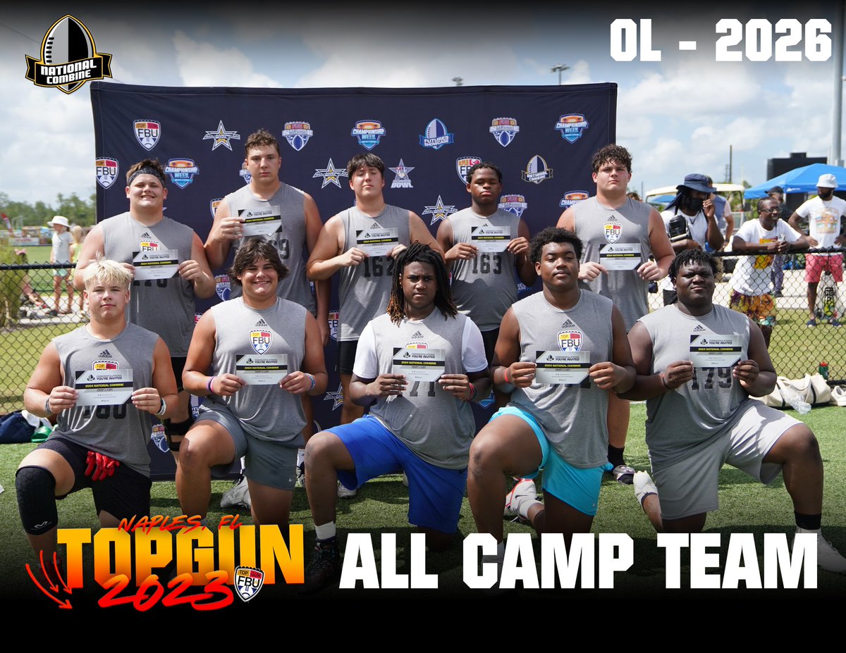 🌴ALL CAMP TEAM🌴 Congratulations to these athletes at #FBUTopGun on earning the prestigious honor of being named the top athletes in your position groups. All of these athletes earned their ticket to the National Combine in San Antonio 🔥 #FBU