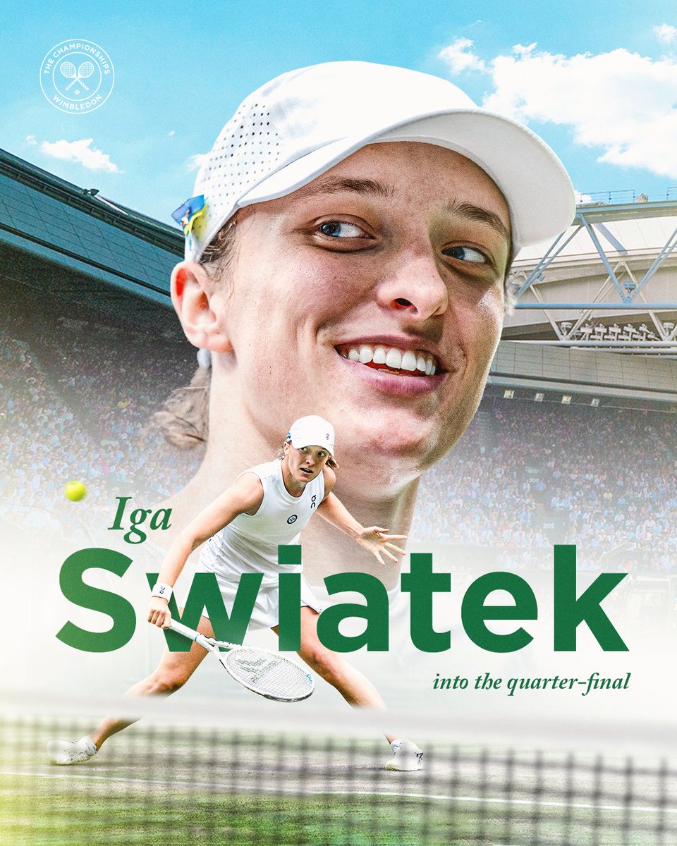 Wimbledon's tweet photo. Iga Swiatek, a #Wimbledon quarter-finalist for the first time 👏 https://t.co/BpL0pPfj3Z