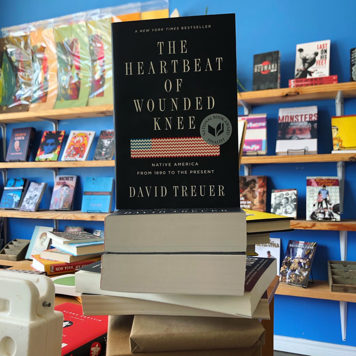 We’re open until 5– come by to pick up your copy of the next Native American Lit Book Club title, THE HEARTBEAT OF WOUNDED KNEE 📚