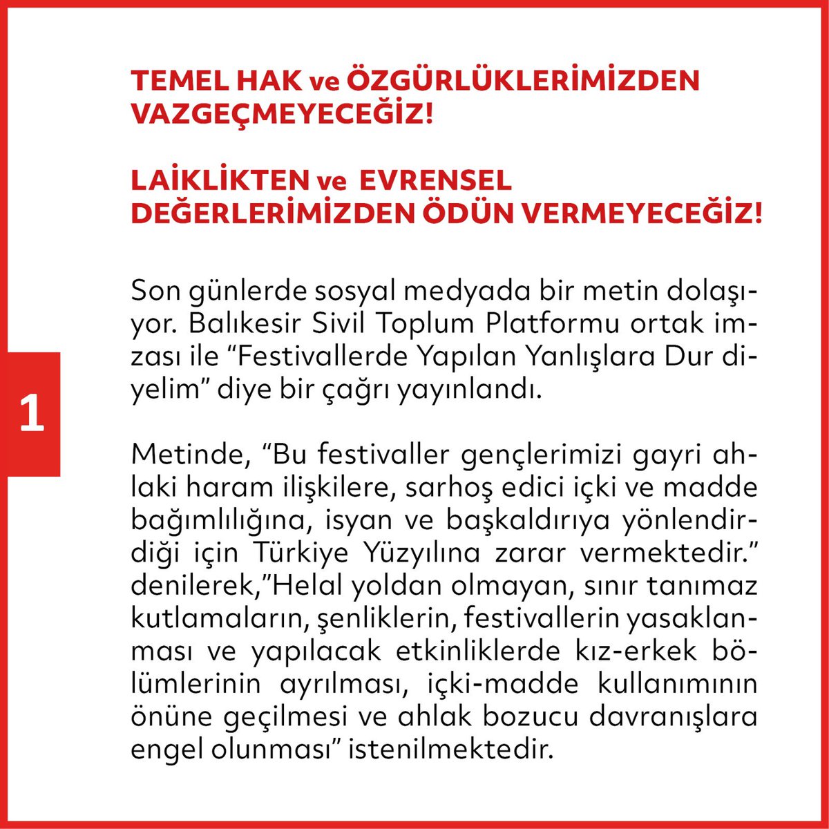 EmepBalikesir's tweet photo. Yayınladıkları bildiriyle #Balıkesir’deki festivallerin ve kadınlı- erkekli etkinliklerin yasaklanmasını isteyen “Balıkesir Sivil Toplum Platformu”na karşı cevabımızdır.
#LaiklikHayattır #HaklarımızdanVazgeçmiyoruz #Ekofest
https://t.co/iDJMDgvAfx https://t.co/1zPWWNmQqm