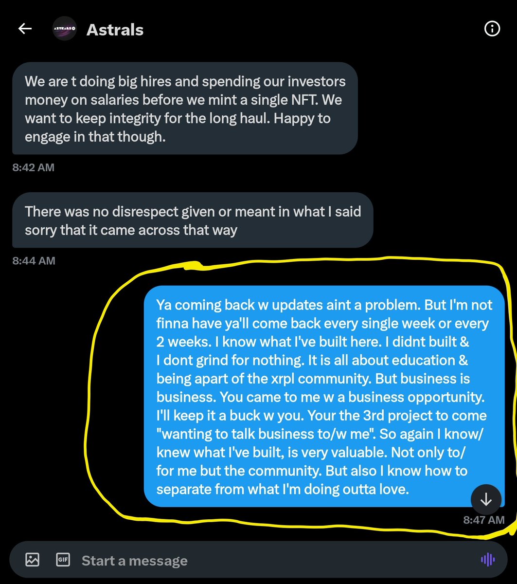 2Cold_XRPL's tweet image. 7/ Told @astralsonx that coming back to a #2COLD 🧊🥶 #XRPLCOOKOUT ever so often for updates is not a problem at all. But u not finna be on my calls every wk. Cuz I worked my ass off for over 1 yr to get where I am at. U not just gonna sit here every wk &amp;amp; benefit 4rm me for free