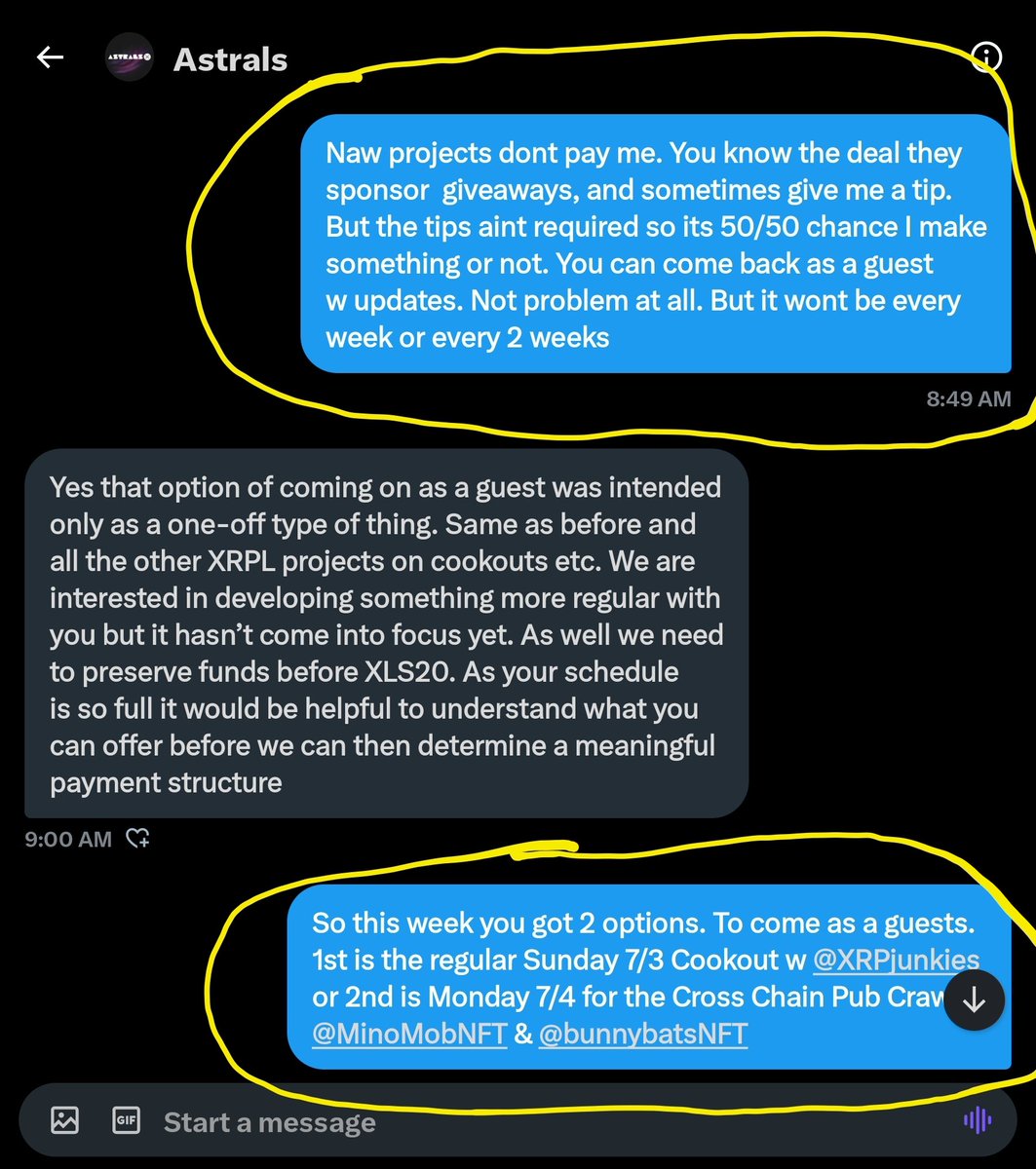 2Cold_XRPL's tweet image. 7/ Told @astralsonx that coming back to a #2COLD 🧊🥶 #XRPLCOOKOUT ever so often for updates is not a problem at all. But u not finna be on my calls every wk. Cuz I worked my ass off for over 1 yr to get where I am at. U not just gonna sit here every wk &amp;amp; benefit 4rm me for free