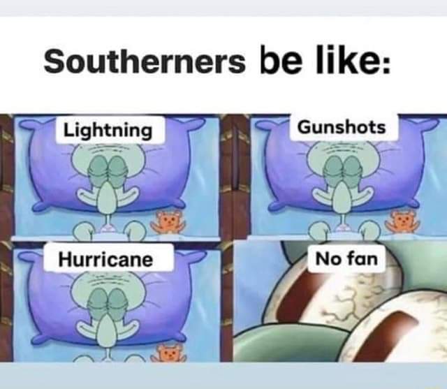 💯% can attest to this!!! I'll run full AC with a fan, and if that fan shuts off, it feels like I'm in the seventh circle of hell...

#SouthernLife #LifeinTheSouth