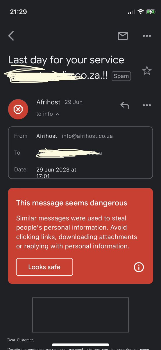 Phrazer__'s tweet photo. Hey @Afrihost how is it that this email is sent from "info@afrihost.co.za"  but clearly a scam? https://t.co/ihHmim7pqq