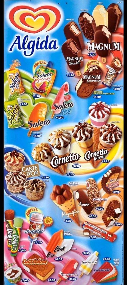 Non volevo essere l'unico millennial ad avere avuto la domenica sera rovinata dai prezzi dei gelati nel 2002, o giù di lì. Ottanta centesimi per un Solero Ice alla fragola. (Immagine di una pagina nostalgica su Facebook e rimbalzata poi su Instagram)