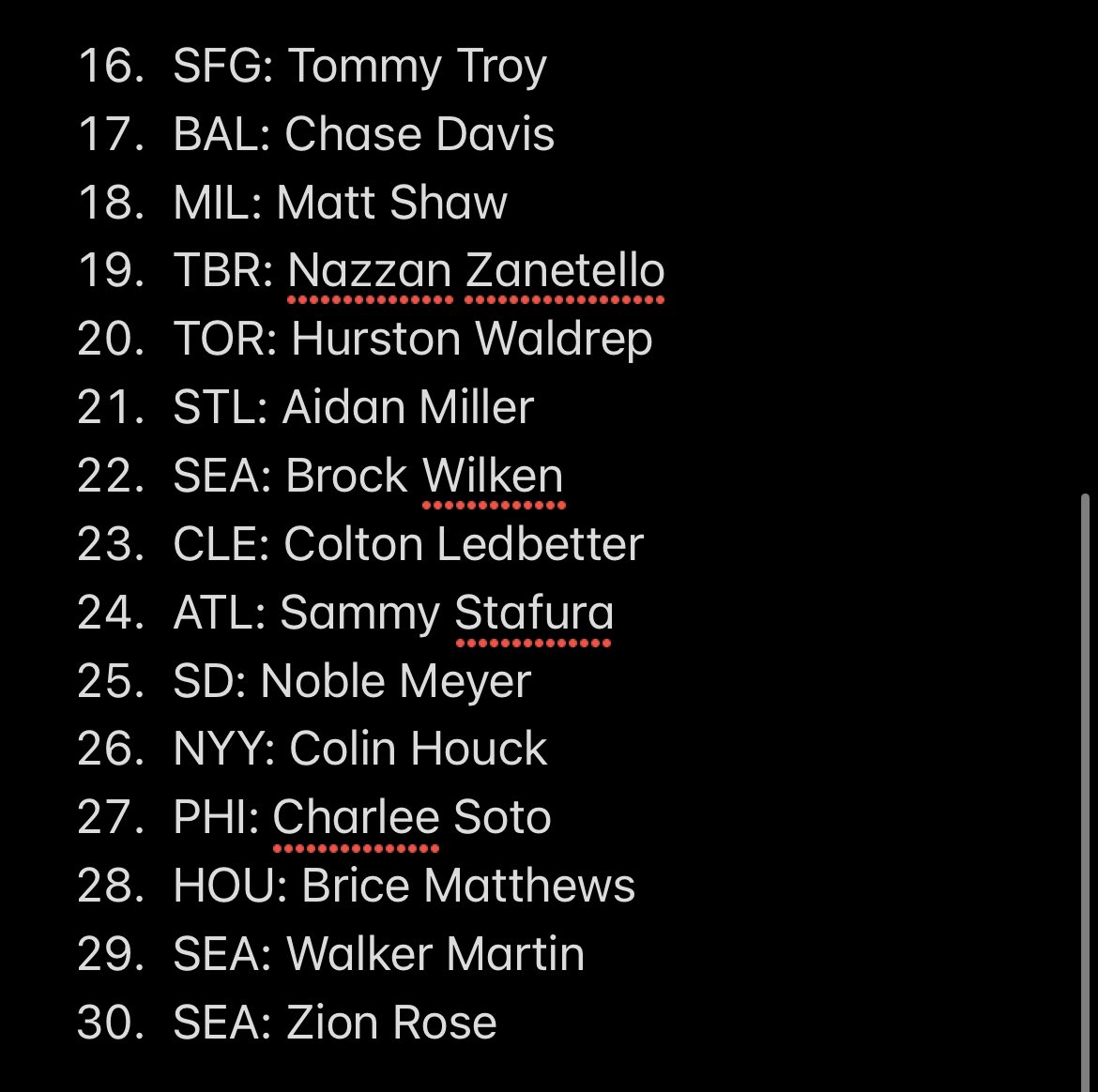 HeWent2Jared's tweet photo. MLB Mock Draft. I fully expect to get 0/30 right. https://t.co/fUU9um9iKh