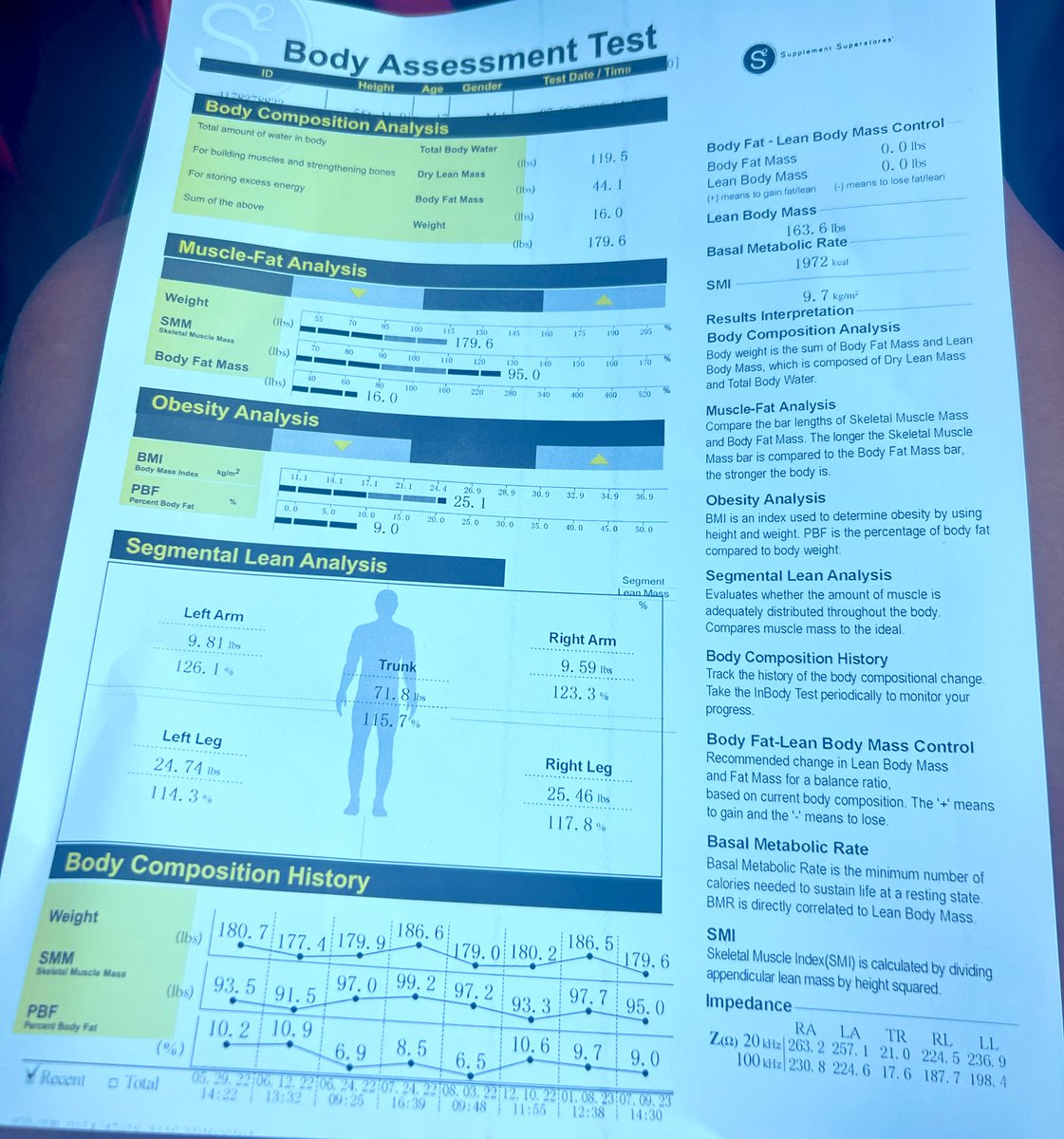 Darianwashingt9's tweet photo. Body assessment test today! 9% body fat and  holding steady around 180 pounds. Striving to improve every day. #athlete #fitness #bodyfat #weightlifting #supplementSuperstore #sundayvibes https://t.co/3xhj5APtOU