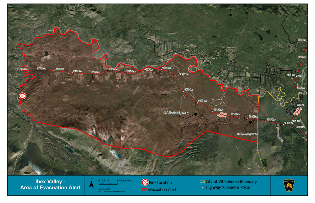July 9, 2023 - 12:00 p.m. Morning update on the Takhini Bridge fire (XY-019), located in the Ibex Valley is online here: 
yukon.ca/en/wildland-fi…
(we deleted a previous tweet with an outdated link)

Find the latest about all Yukon wildfires at wildfires.service.yukon.ca