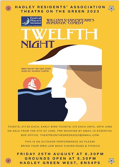 love_barnet's tweet photo. In a month's time, Hadley Residents Association are hosting a touring production of "Twelfth Night" on Hadley Green.  Tickets are £17.50 each.  Book by emailing theatreonthegreen2023@gmail.com
It's an outdoor production so please bring your own low back chair/rugs &amp; picnic. https://t.co/LpcdwSqD5p