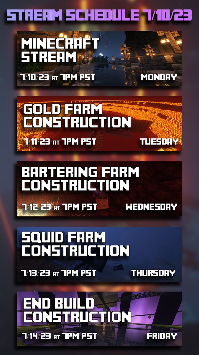 Stream schedule for the upcoming week!