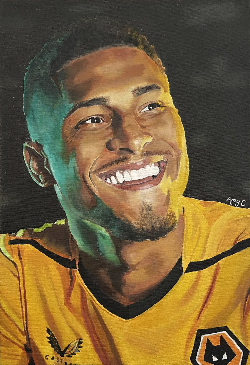 My daughter Amy’s acrylic on canvas painting of @GomesOficial08 🇧🇷 (created during her week of work experience with me) 👩‍🎨😍 #wwfc #freejoaogomes @Wolves