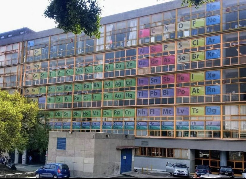 Periodic table on the chemistry building of UNAM, Mexico City.