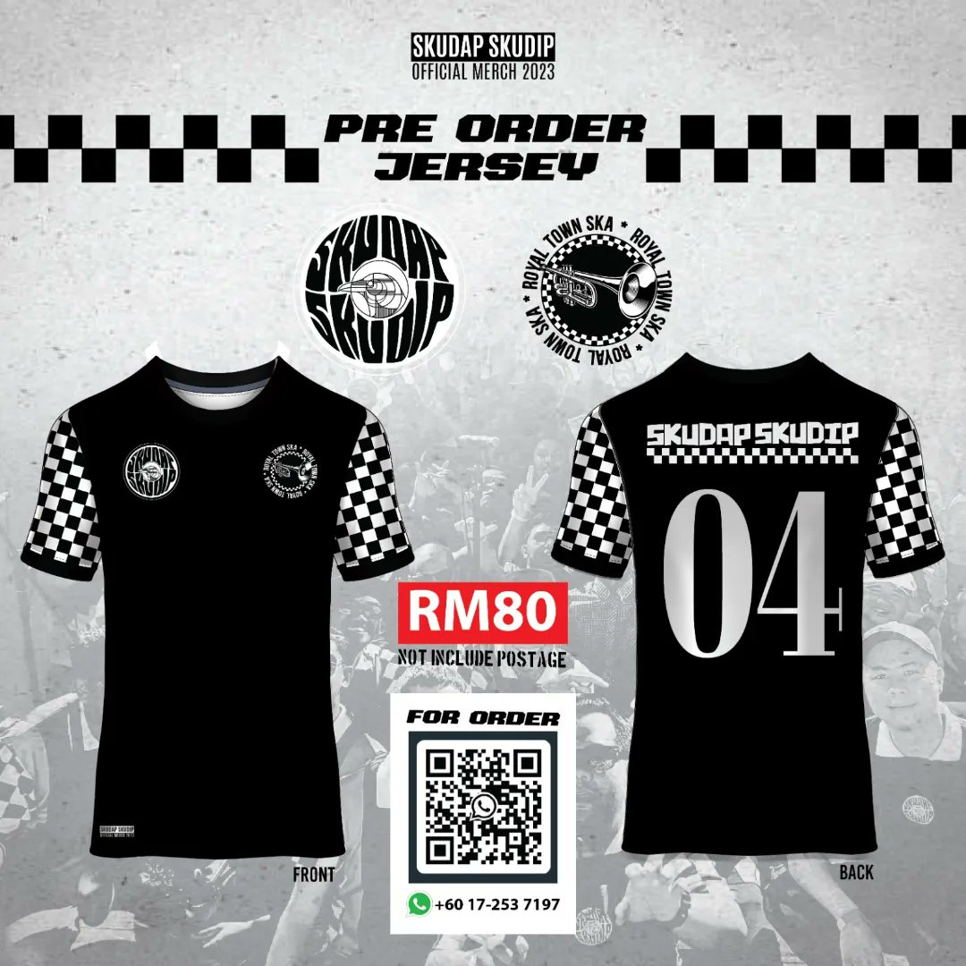 Faamiraa's tweet photo. Preorder open until 15 July 2023!!!
Skudap Skudip New Jersey Edition is open for preorder!!
To preorder scan the QR code for more details!

#skudapskudip 
#skudapan 
#royaltownska 
#preorder
#2004
#jerseyska https://t.co/YuAyFRxyBW